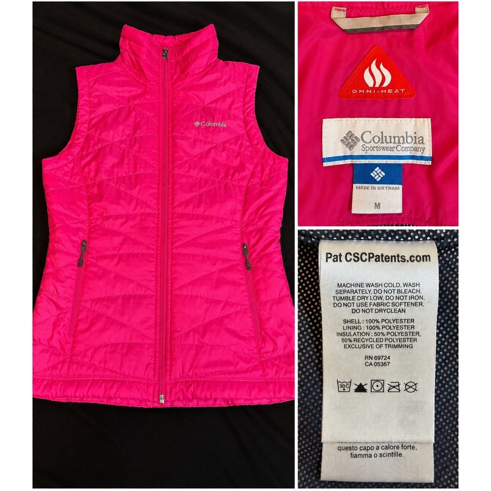 Columbia Omni Heat Women's M Fuchsia  Pink Quilted Vest Zip Pockets Lightweight